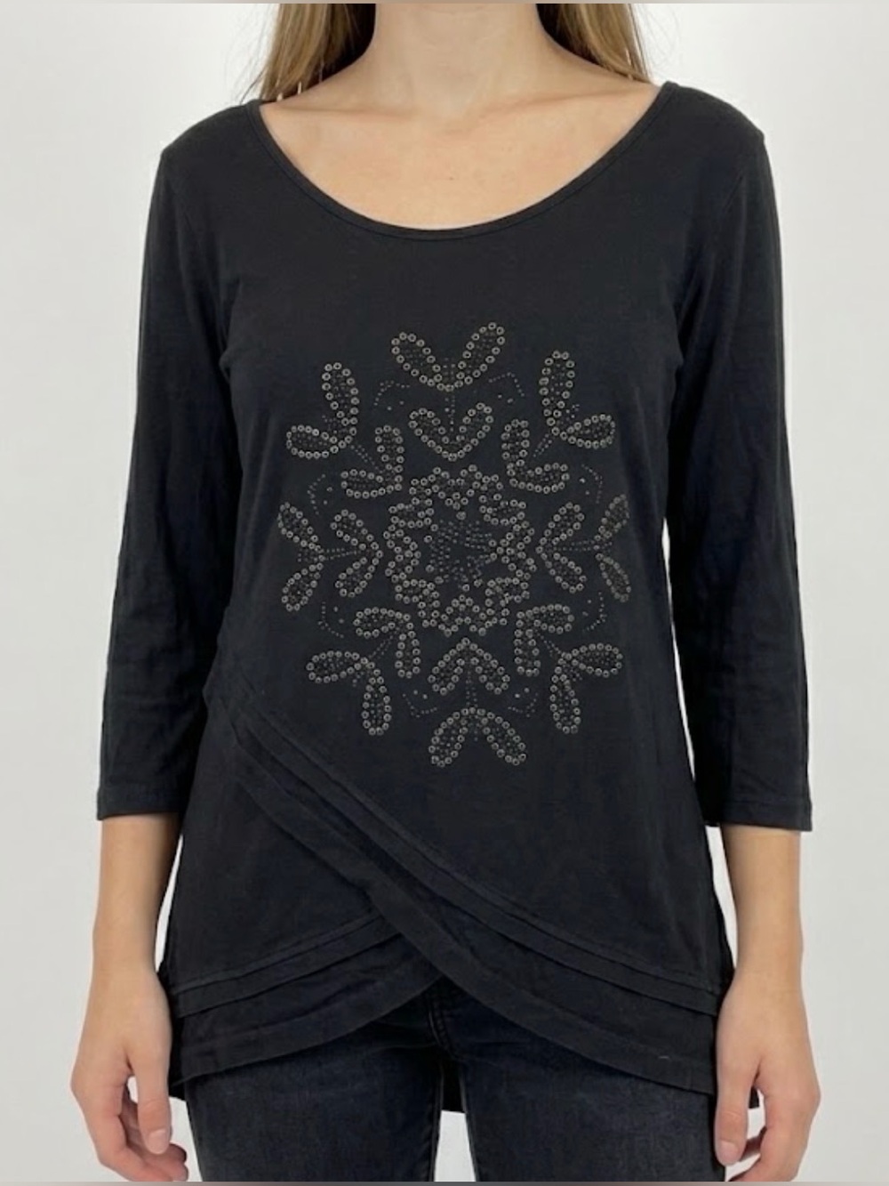 DESIGUAL Long Sleeve Black Top. Size Small